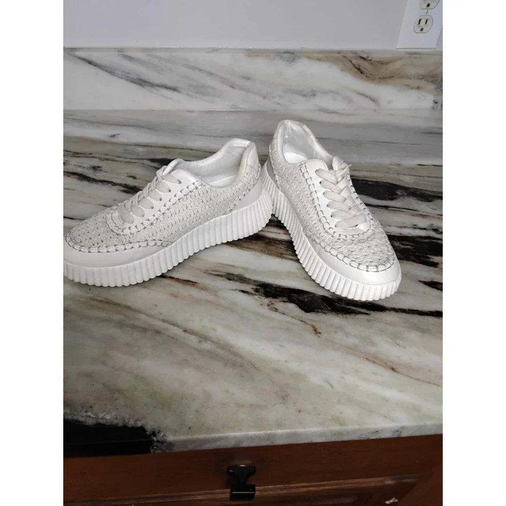 Shu Shop Selina Sneakers Bone Off White Woven Chunky Ribbed Sole Sz‎ 7
